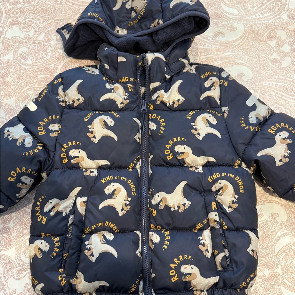 H&M Kids Puffer Jacket with Dinosaur Print - Dark Blue